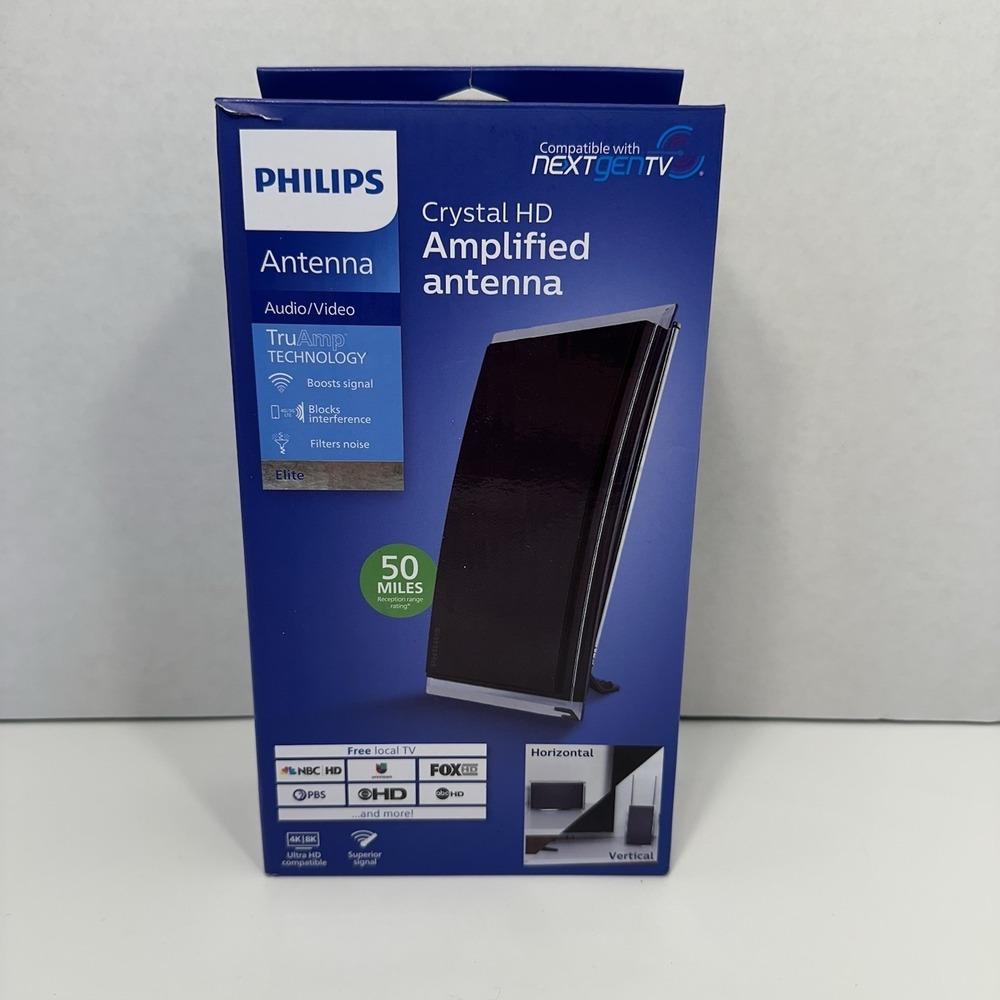 Philips Crystal HD Amplified TV Antenna 50 Mile TruAmp Elite NextGenTV NEW